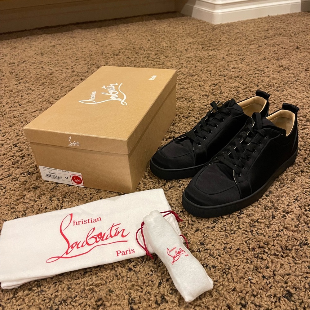 Christian Louboutin Rantulow Orlato Flat Satin GG Black 47 US14